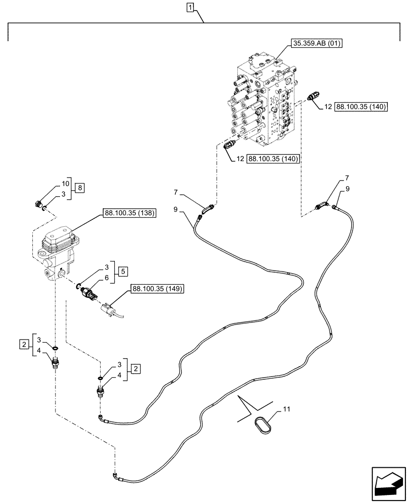 Схема запчастей Case CX210D LC LR - (88.100.35[139]) - DIA KIT, AUXILIARY CIRCUIT, SHEARS, W/ HYDRAULIC CONTROL, FOOT CONTROL VALVE, PRESSURE SENSOR, RELIEF VALVE, LINE (88) - ACCESSORIES