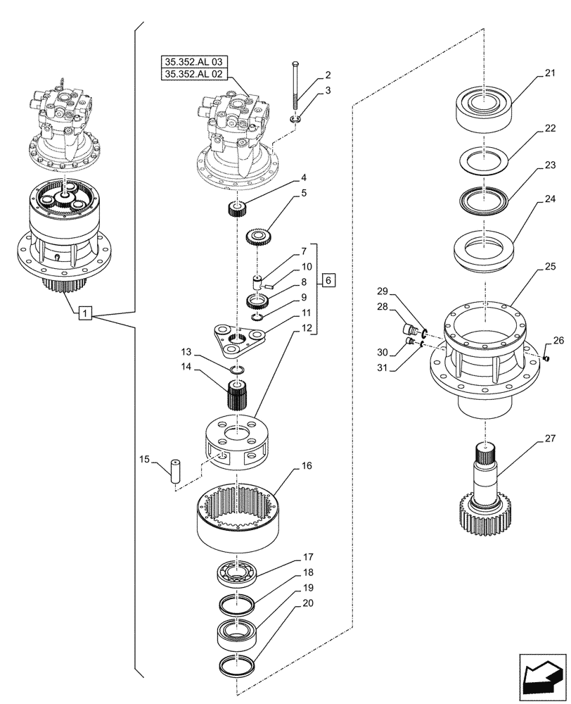 Схема запчастей Case CX210D NLC - (35.352.AJ) - MOTO-REDUCTION GEAR, COMPONENTS (35) - HYDRAULIC SYSTEMS