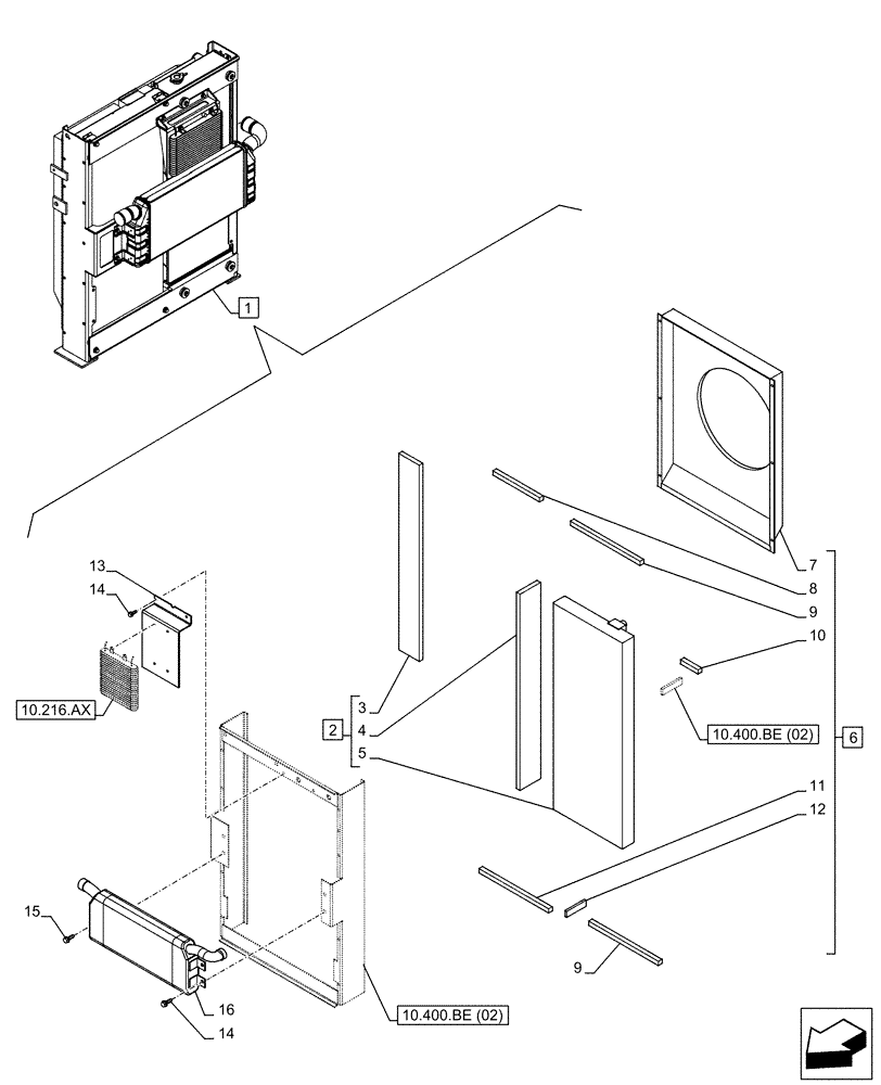 Схема запчастей Case CX210D NLC - (10.400.BE[03]) - RADIATOR, COMPONENTS (10) - ENGINE