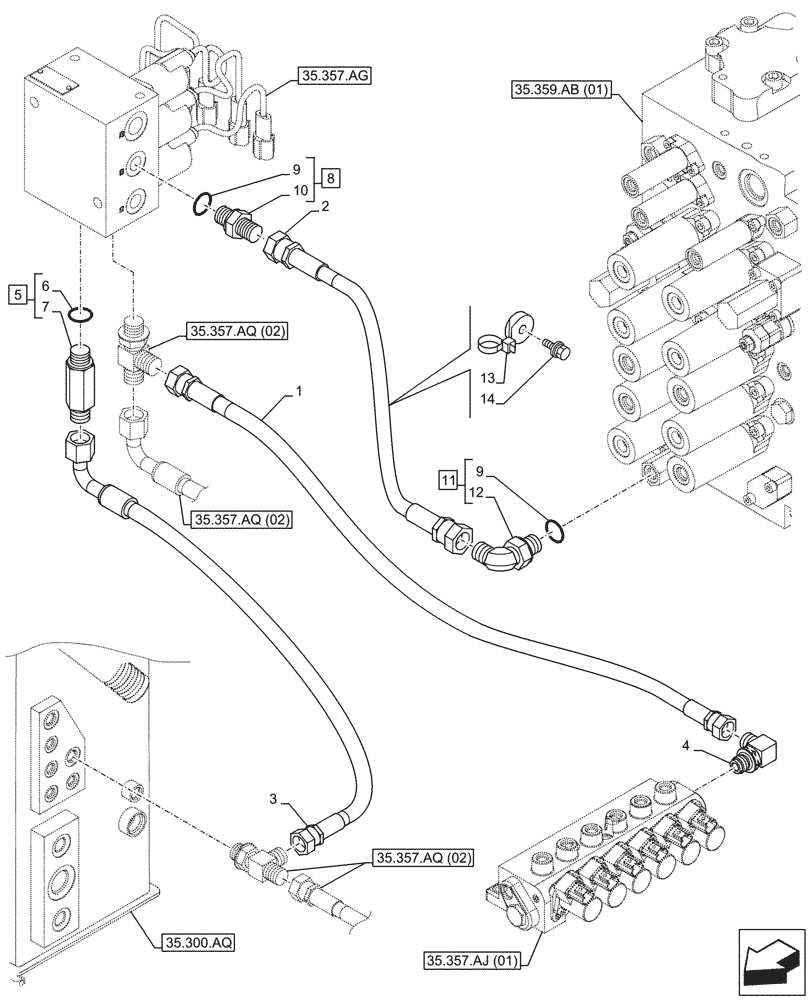 Схема запчастей Case CX210D NLC - (35.357.AR[02]) - PILOT VALVE, CONTROL, VALVE, LINE (35) - HYDRAULIC SYSTEMS