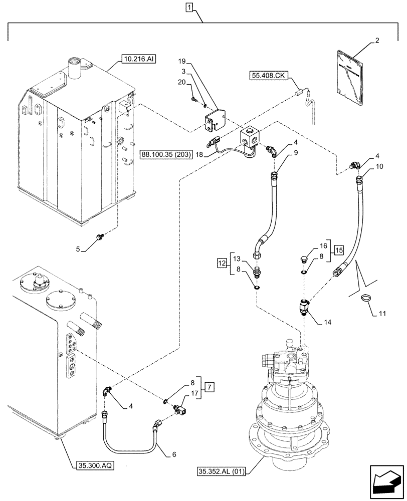 Схема запчастей Case CX210D LC LR - (88.100.35[201]) - DIA KIT, FREE SWING, MOTO-REDUCTION GEAR, LOCKOUT SOLENOID VALVE, LINE (88) - ACCESSORIES