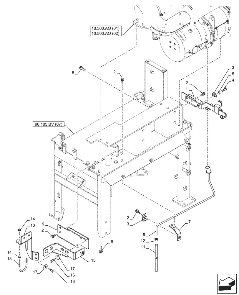 Схема запчастей Case CX210D NLC - (10.254.AD[02]) - EXHAUST SYSTEM, EXHAUST PIPE (10) - ENGINE