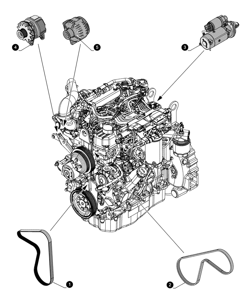 Схема запчастей Case 580SN - (05.100.04[02]) - MAINTENANCE PARTS - STARTER MOTOR, ALTERNATOR, BELTS (05) - SERVICE & MAINTENANCE