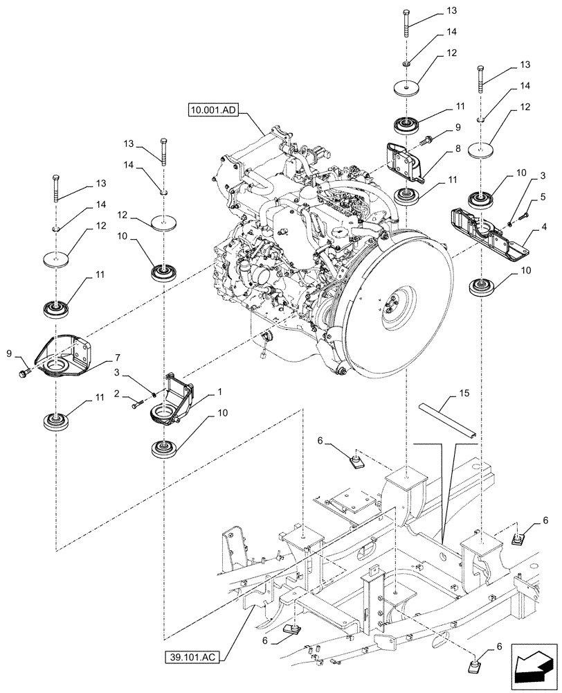 Схема запчастей Case CX210D NLC - (10.001.AK) - STD + VAR - 488034 - ENGINE, SUPPORT (10) - ENGINE