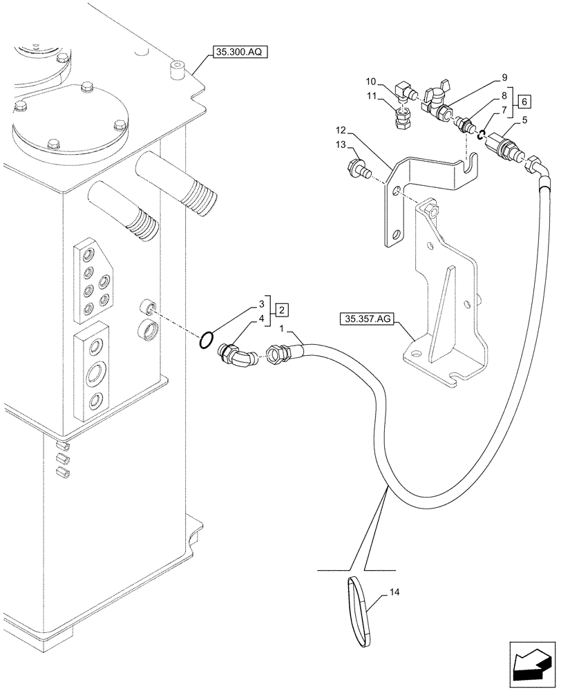 Схема запчастей Case CX210D NLC - (35.300.AD) - VAR - 488034 - HYDRAULIC OIL RESERVOIR, DRAIN LINE (35) - HYDRAULIC SYSTEMS