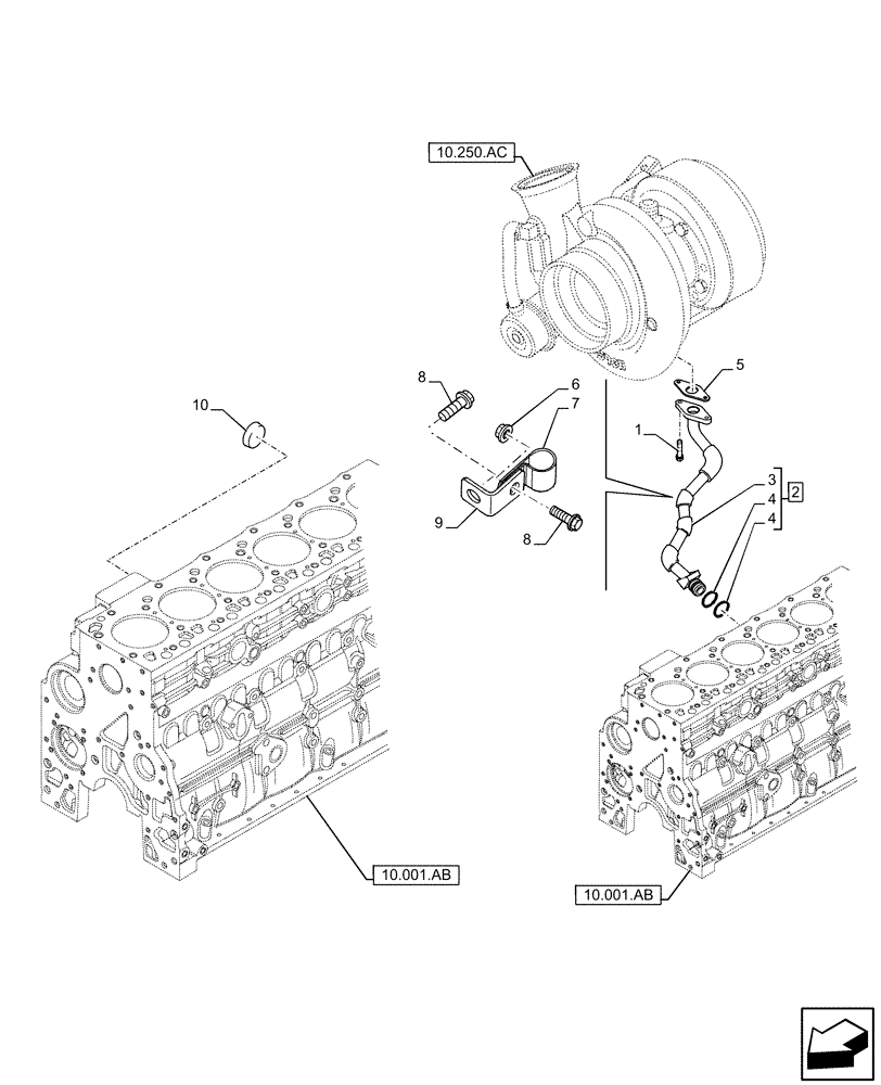 Схема запчастей Case F4HFE6131 B003 - (10.250.AE) - TURBOCHARGER OIL RETURN LINE (10) - ENGINE