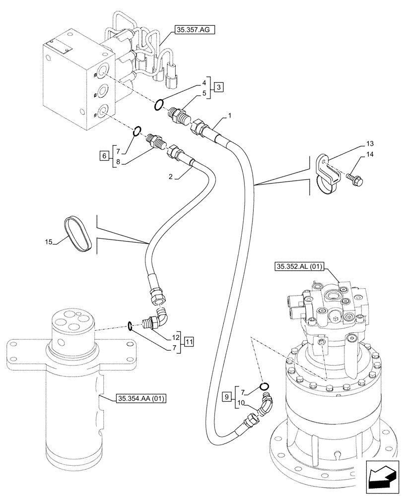 Схема запчастей Case CX210D NLC - (35.357.AO[06]) - MAIN, SOLENOID, VALVE, PRESSURE PIPE (35) - HYDRAULIC SYSTEMS