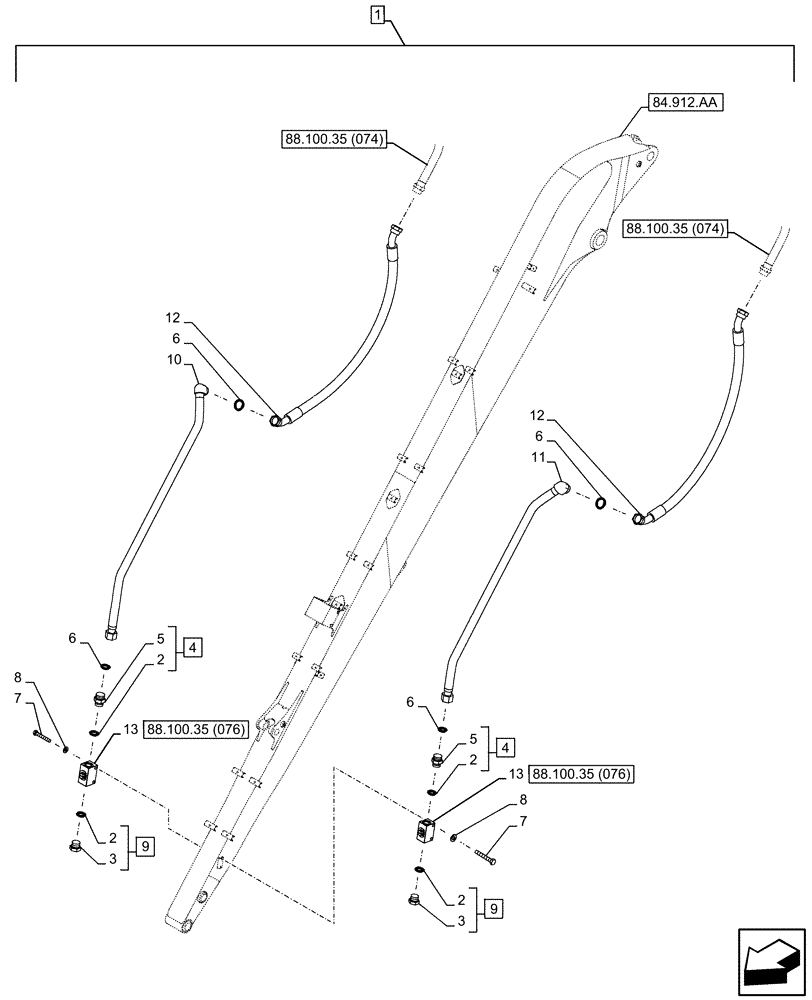 Схема запчастей Case CX210D LC LR - (88.100.35[075]) - DIA KIT, AUXILIARY CIRCUIT, SHEARS, W/ ELECTRICAL PROPORTIONAL CONTROL, ARM, STOP, VALVE, LINE (88) - ACCESSORIES