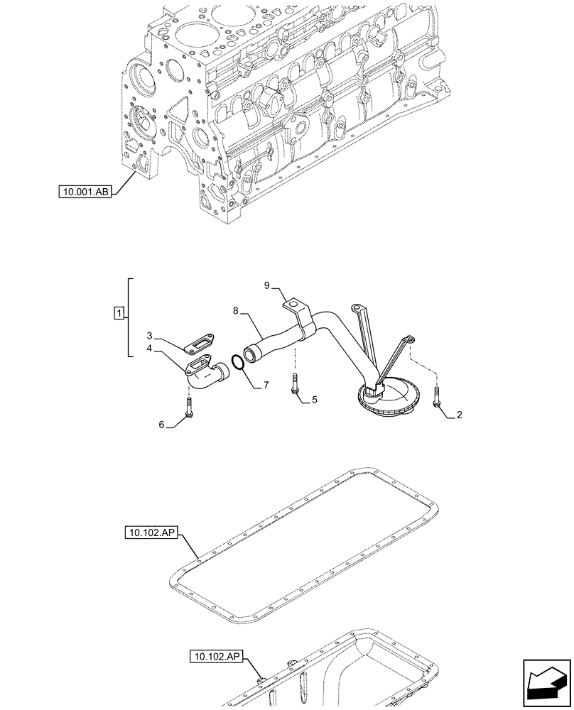 Схема запчастей Case F4HFE6131 B003 - (10.304.AL) - OIL PUMP & LINES, LINES (10) - ENGINE