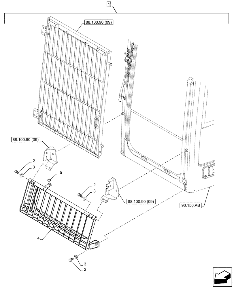 Схема запчастей Case CX210D LC LR - (88.100.90[10]) - DIA KIT, CAB GUARD, FRONT, LOWER (88) - ACCESSORIES