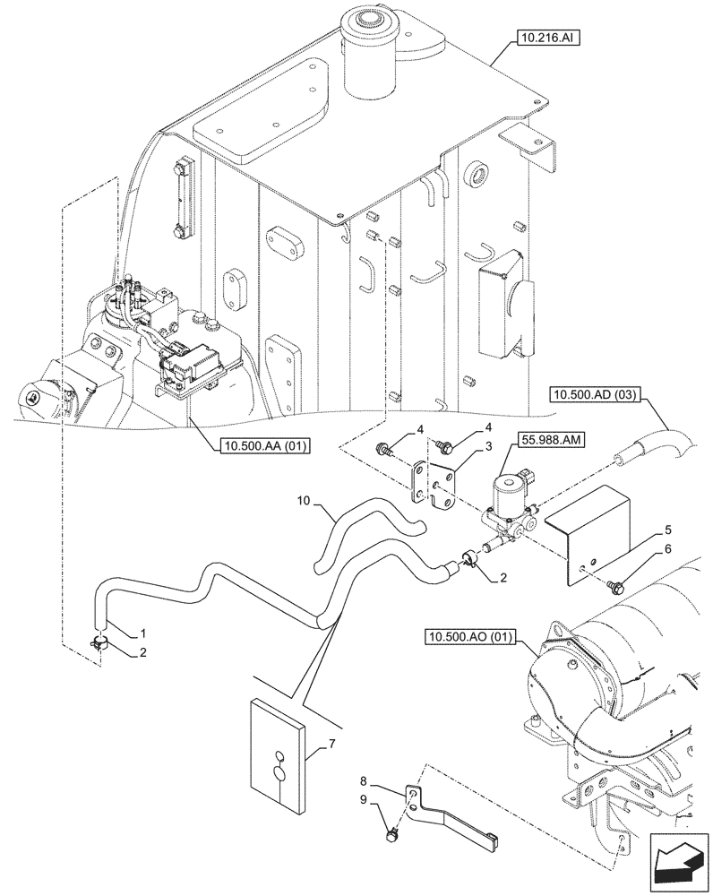 Схема запчастей Case CX210D NLC - (10.500.AD[02]) - DEF/ADBLUE™ TANK, SUPPLY LINES (10) - ENGINE