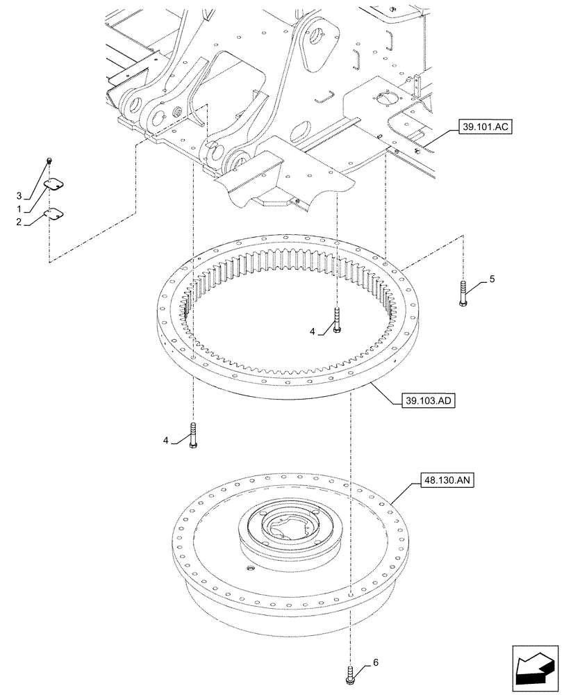 Схема запчастей Case CX210D NLC - (39.103.AF) - SLEWING RING, MOUNTING, BOLT (39) - FRAMES AND BALLASTING