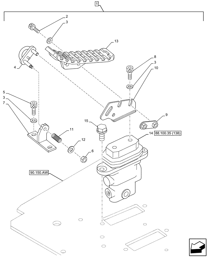 Схема запчастей Case CX210D LC LR - (88.100.35[137]) - DIA KIT, AUXILIARY CIRCUIT, SHEARS, W/ HYDRAULIC CONTROL, PEDAL, FOOT CONTROL VALVE (88) - ACCESSORIES