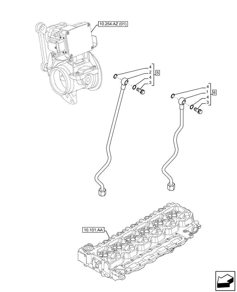 Схема запчастей Case F4HFE6131 B003 - (10.254.AZ[02]) - ENGINE EXHAUST BRAKE AND CONTROLS, PLUMBING - WATER (10) - ENGINE