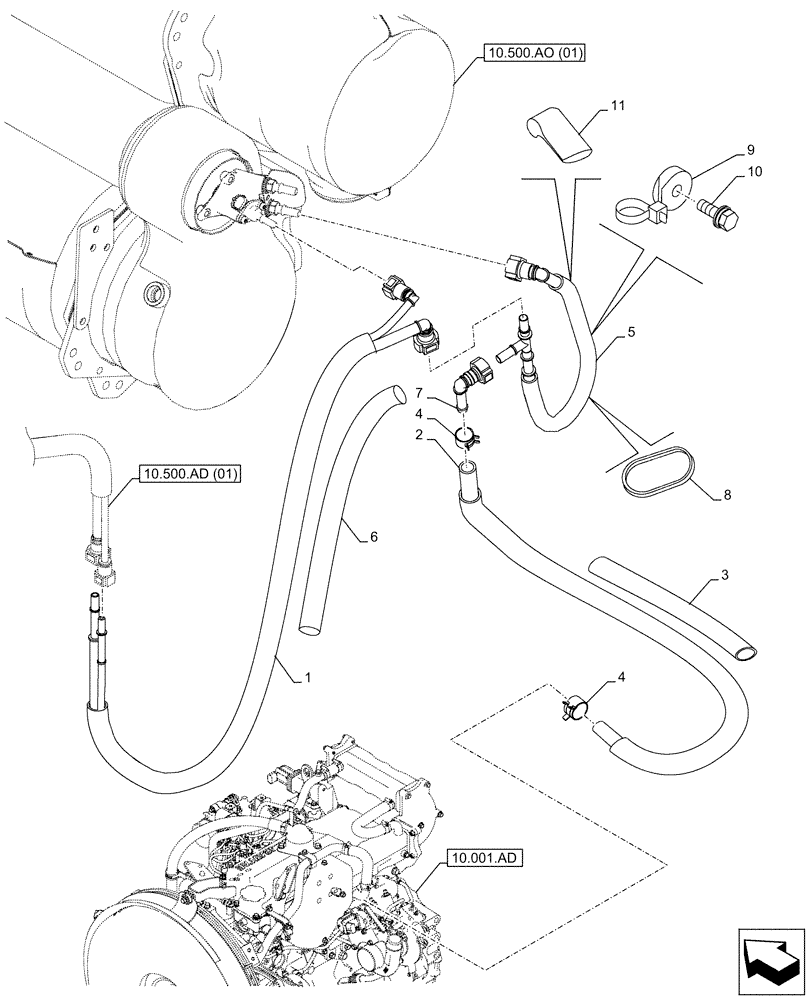 Схема запчастей Case CX210D NLC - (10.500.AD[04]) - DEF/ADBLUE™ TANK, SUPPLY LINES (10) - ENGINE