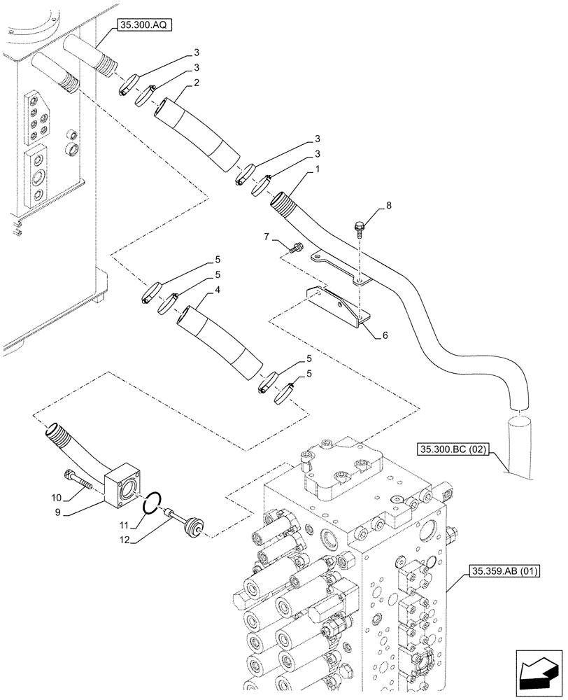 Схема запчастей Case CX210D NLC - (35.300.BC[01]) - OIL COOLER LINE (35) - HYDRAULIC SYSTEMS