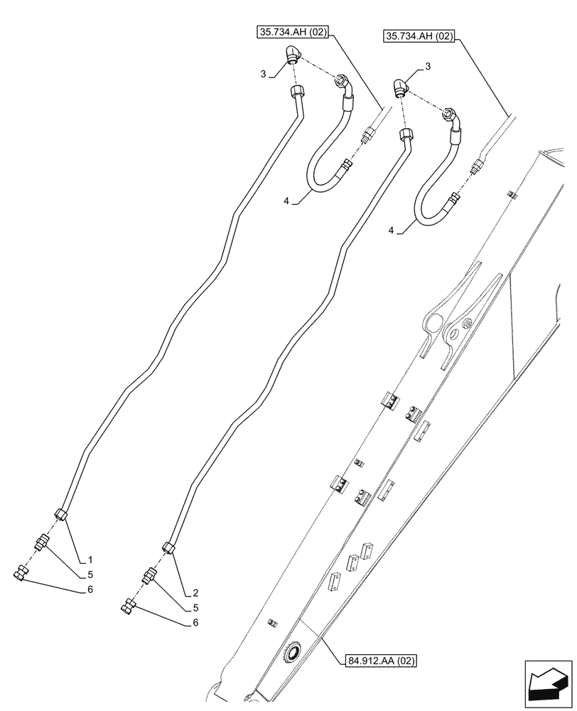 Схема запчастей Case CX210D NLC - (35.734.AH[03]) - VAR - 781128 - QUICK COUPLER, HYDRAULIC LINE, ARM (L=2.9M) (35) - HYDRAULIC SYSTEMS