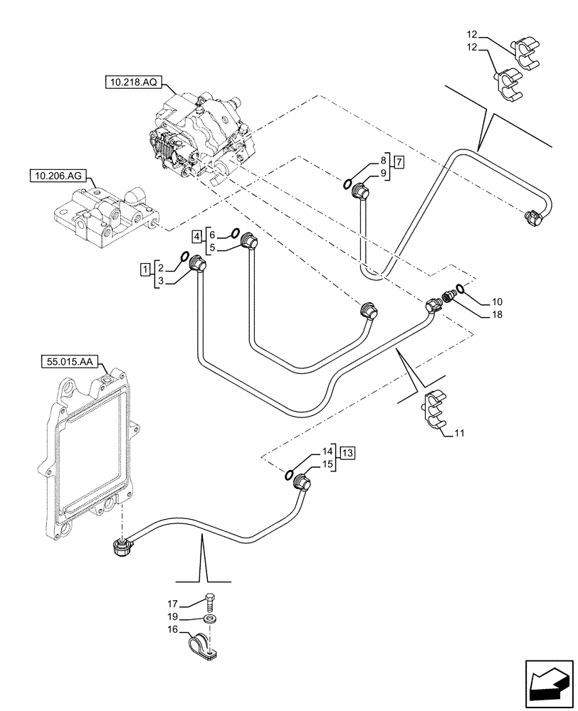 Схема запчастей Case F4HFE6131 B003 - (10.210.AF) - FUEL SUPPLY LINES (10) - ENGINE