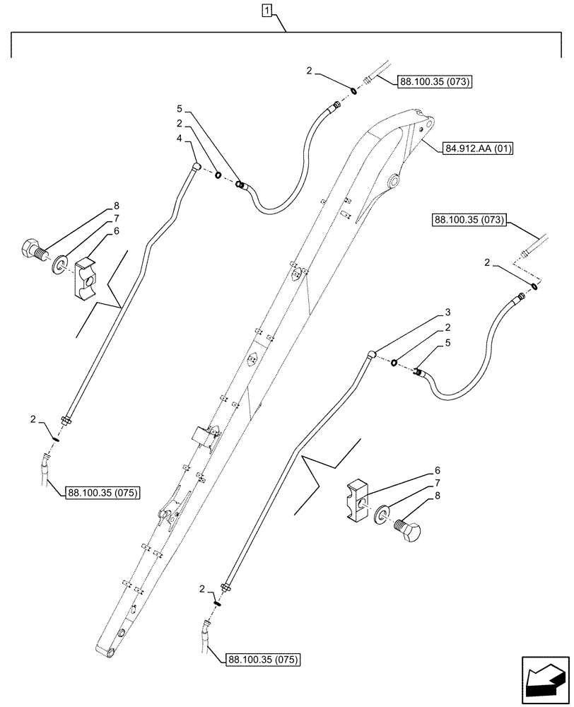 Схема запчастей Case CX210D LC LR - (88.100.35[074]) - DIA KIT, AUXILIARY CIRCUIT, SHEARS, W/ ELECTRICAL PROPORTIONAL CONTROL, ARM, LINE (88) - ACCESSORIES