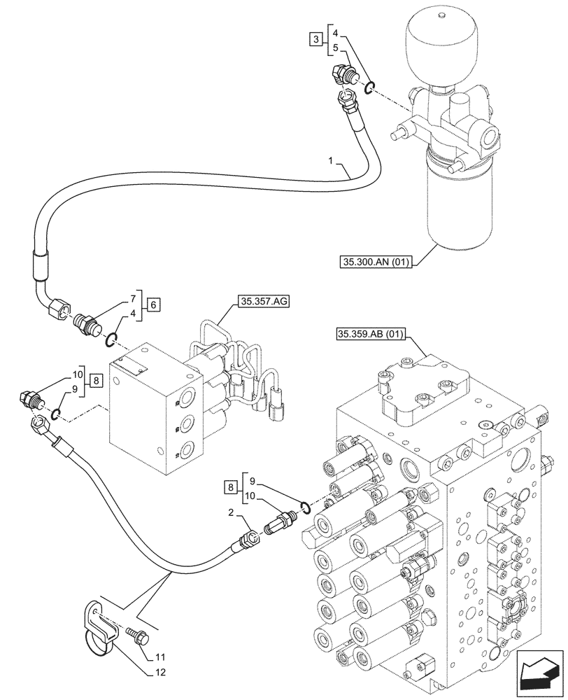 Схема запчастей Case CX210D NLC - (35.357.AR[01]) - PILOT VALVE, CONTROL, VALVE, LINE (35) - HYDRAULIC SYSTEMS