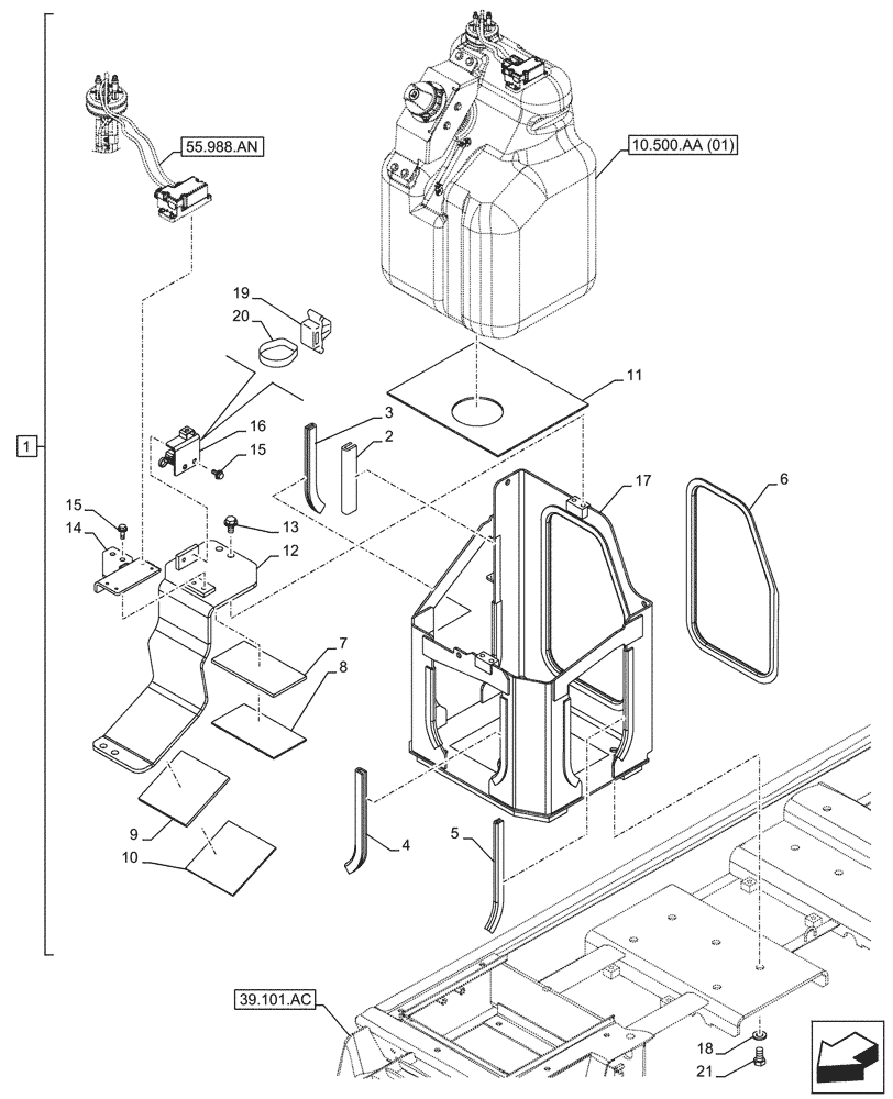 Схема запчастей Case CX210D NLC - (10.500.AA[03]) - DEF/ADBLUE™ TANK, COMPONENTS (10) - ENGINE