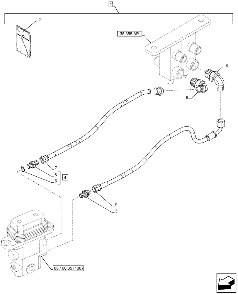 Схема запчастей Case CX210D LC LR - (88.100.35[136]) - DIA KIT, AUXILIARY CIRCUIT, SHEARS, W/ HYDRAULIC CONTROL, FOOT CONTROL VALVE, LINE (88) - ACCESSORIES