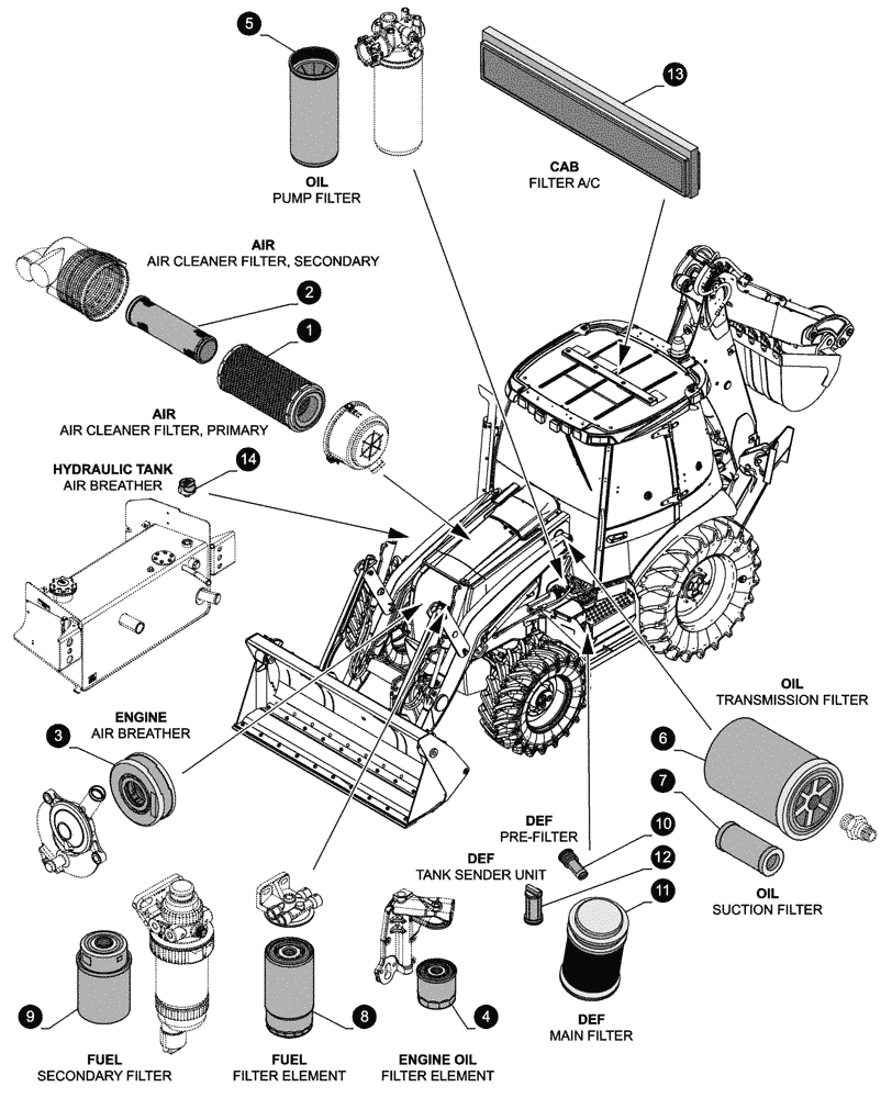 Схема запчастей Case 580SN WT - (05.100.04[01]) - MAINTENANCE PARTS - FILTERS (05) - SERVICE & MAINTENANCE