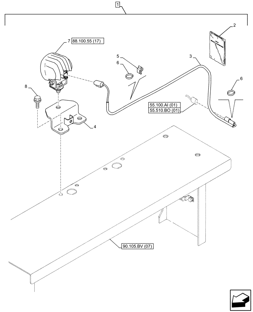 Схема запчастей Case CX250D LC LR - (88.100.55[16]) - DIA KIT, RIGHT, REAR VIEW CAMERA, LIGHT (88) - ACCESSORIES