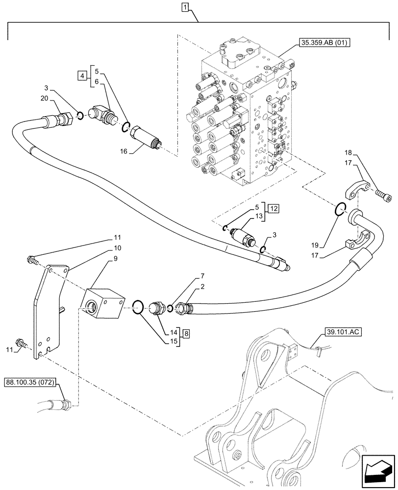 Схема запчастей Case CX210D LC - (88.100.35[070]) - DIA KIT, AUXILIARY CIRCUIT, SHEARS, W/ ELECTRICAL PROPORTIONAL CONTROL, BOOM, LINE (88) - ACCESSORIES