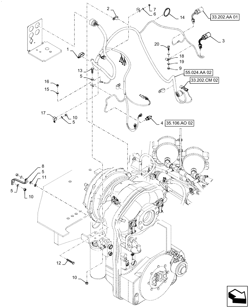 Схема запчастей Case 521F - (55.024.AA[01]) - TRANSMISSION WIRE HARNESS INSTALLATION (55) - ELECTRICAL SYSTEMS