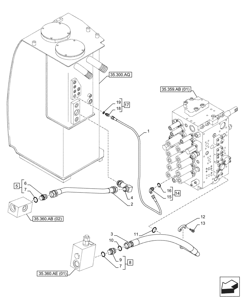 Схема запчастей Case CX210D NLC - (35.360.AB[01]) - VAR - 461561, 461583, 461865, 461867 - HAMMER CIRCUIT, LINES (35) - HYDRAULIC SYSTEMS