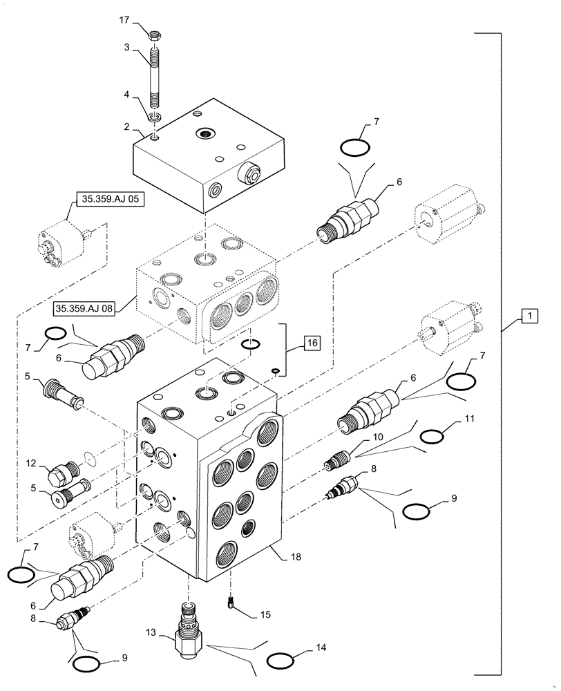 Схема запчастей Case 521F - (35.359.AJ[04]) - VAR - 782492, 782495 - VALVE ASSEMBLY LOADER CONTROL 3 SPOOL, Z-BAR AND XR (35) - HYDRAULIC SYSTEMS