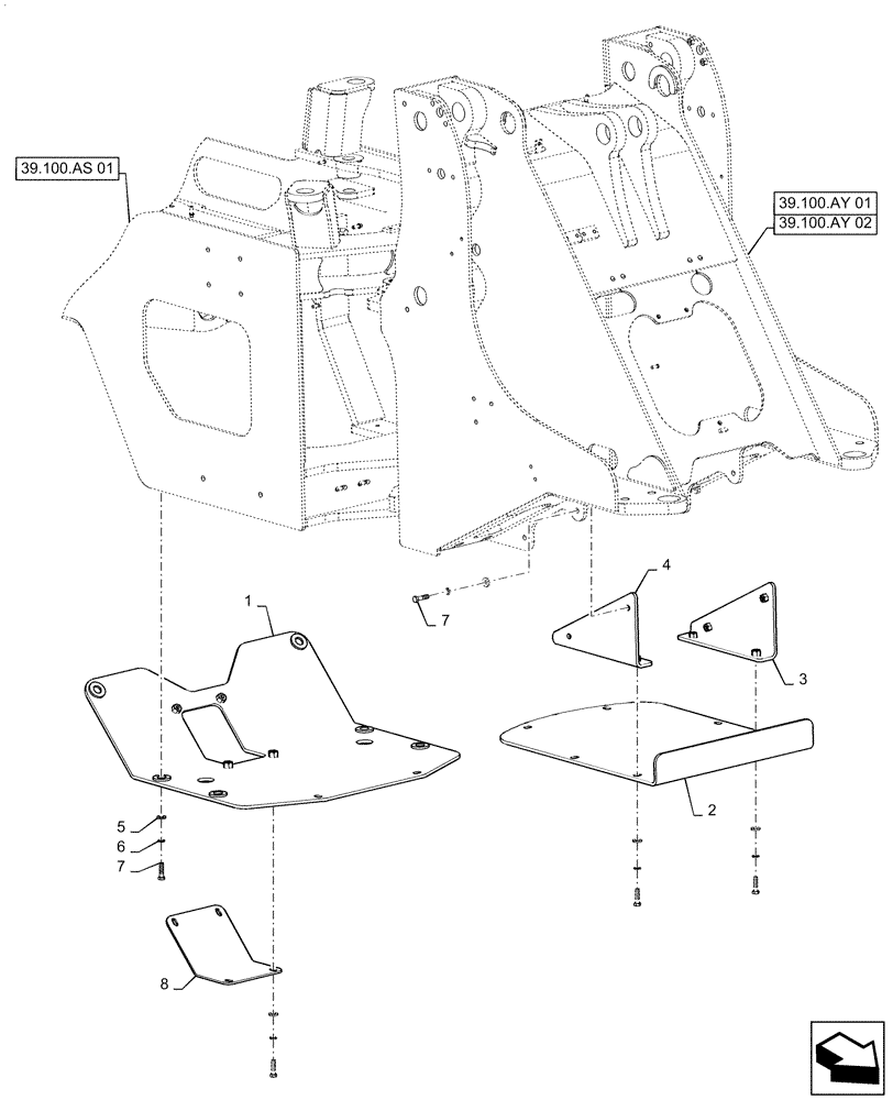 Схема запчастей Case 521F - (90.116.BE[01]) - VAR - 482027 - SKID PLATE (90) - PLATFORM, CAB, BODYWORK AND DECALS