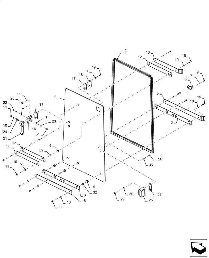 Схема запчастей Case 521F - (90.156.AK[01]) - VAR - 782439 - UPPER RIGHT SIDE WINDOW COMPONENTS (90) - PLATFORM, CAB, BODYWORK AND DECALS