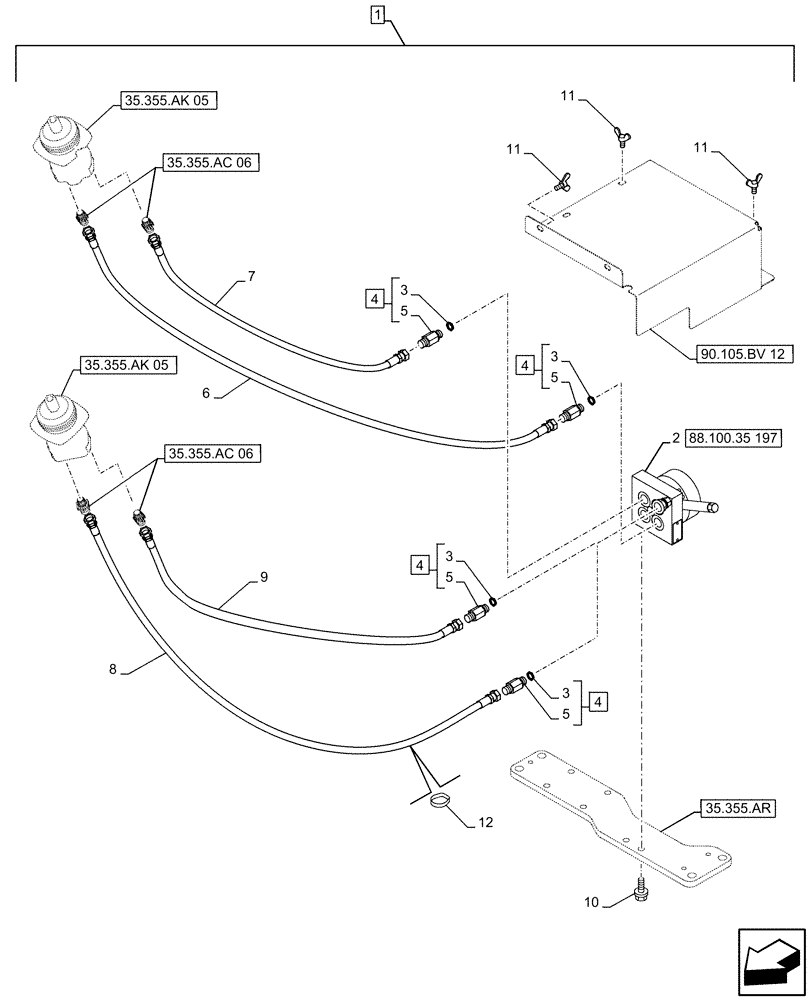 Схема запчастей Case CX490D RTC - (88.100.35[196]) - DIA KIT, CONTROL PATTERN SELECTION, VALVE, SELECTOR (88) - ACCESSORIES