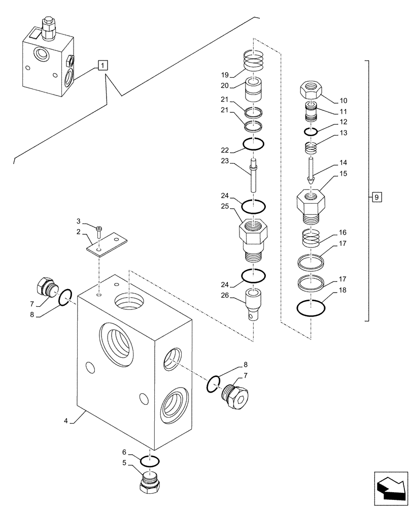 Схема запчастей Case CX210D NLC - (35.360.AE[02]) - VAR - 461561, 461583, 461865, 461867 - SELECTOR VALVE, HAMMER CIRCUIT, COMPONENTS (35) - HYDRAULIC SYSTEMS