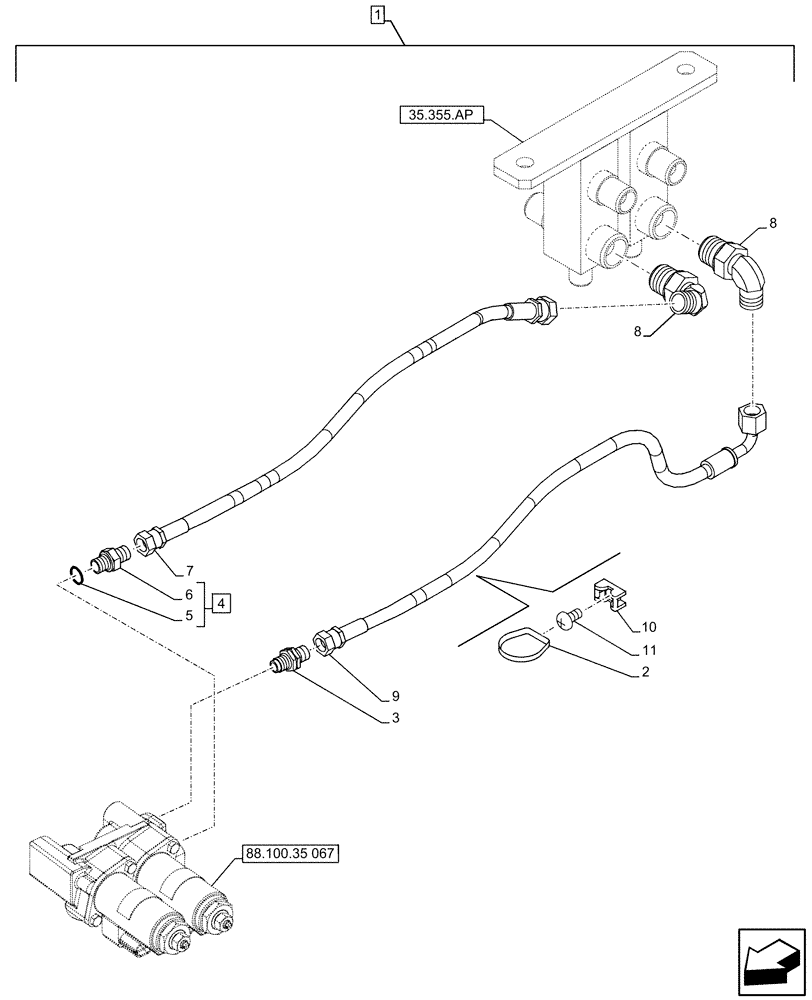 Схема запчастей Case CX490D RTC - (88.100.35[062]) - DIA KIT, AUXILIARY CIRCUIT, SHEARS, W/ ELECTRICAL PROPORTIONAL CONTROL, LINE (88) - ACCESSORIES