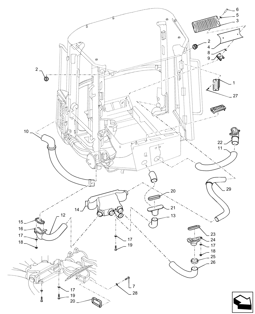 Схема запчастей Case 521F - (50.104.AH[01]) - VAR - 782439, 782440 - HEATER AND AIR CONDITIONING DUCTS (50) - CAB CLIMATE CONTROL