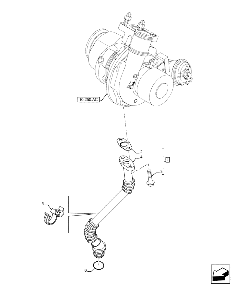 Схема запчастей Case F5HFL463A F001 - (10.250.AE) - TURBOCHARGER LINE (10) - ENGINE