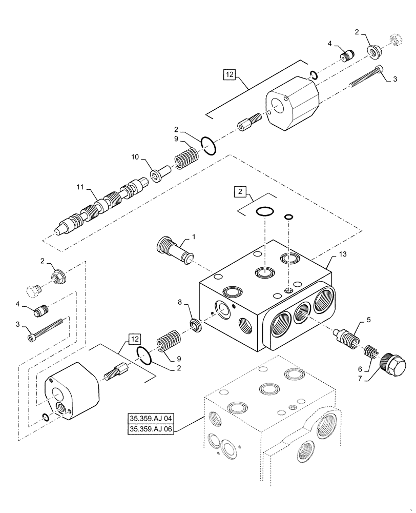 Схема запчастей Case 521F - (35.359.AJ[08]) - VAR - 782492, 782495 - VALVE ASSEMBLY, LOADER CONTROL, THIRD AND FOURTH SPOOL, Z-BAR AND XR/LR (35) - HYDRAULIC SYSTEMS