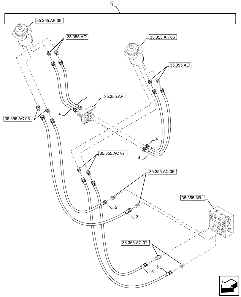 Схема запчастей Case CX490D RTC - (88.100.35[199]) - DIA KIT, CONTROL PATTERN SELECTION, VALVE, JOYSTICK, HYDRAULIC LINE (88) - ACCESSORIES