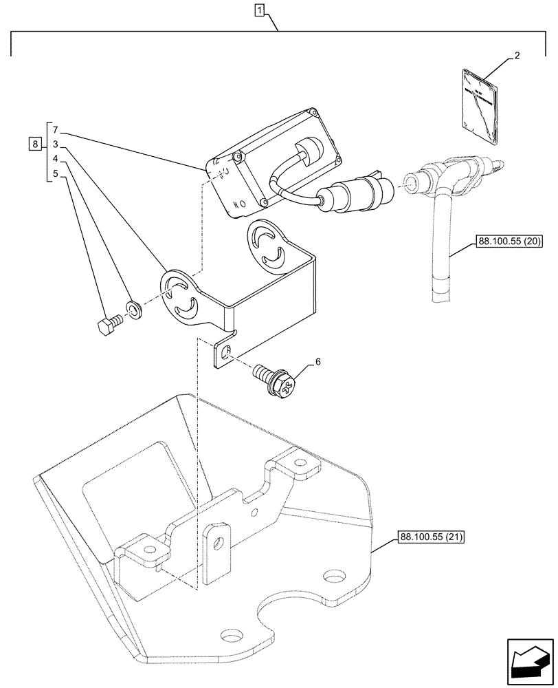 Схема запчастей Case CX210D LC LR - (88.100.55[19]) - DIA KIT, RIGHT, SIDE CAMERA (88) - ACCESSORIES