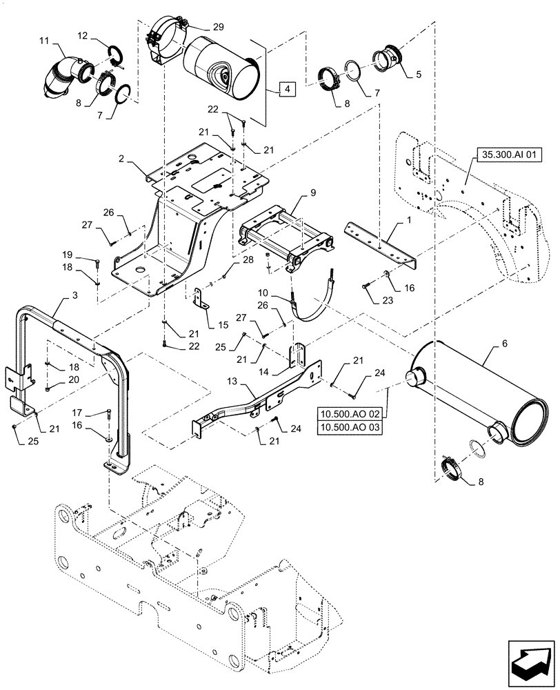 Схема запчастей Case 521F - (10.500.AO[01]) - SELECTIVE CATALYTIC REDUCTION EXHAUST SYSTEM (10) - ENGINE