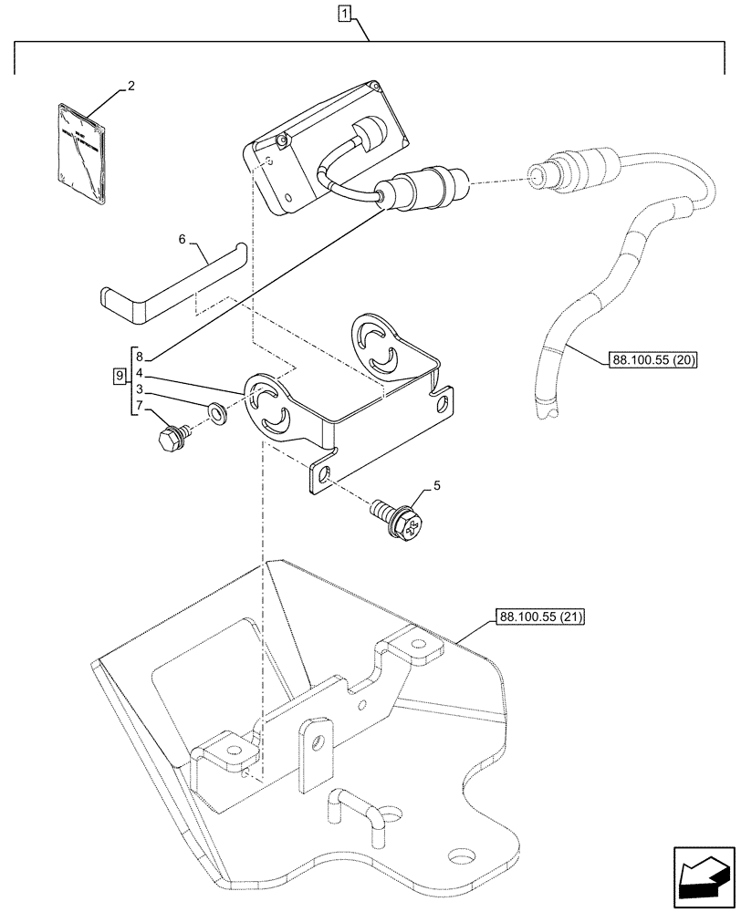 Схема запчастей Case CX350D LC - (88.100.55[19]) - DIA KIT, RIGHT, SIDE CAMERA (88) - ACCESSORIES