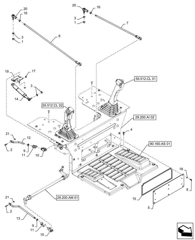 Схема запчастей Case TV380 - (29.200.AI[01]) - HAND CONTROLS, MOUNTING ASSY (29) - HYDROSTATIC DRIVE