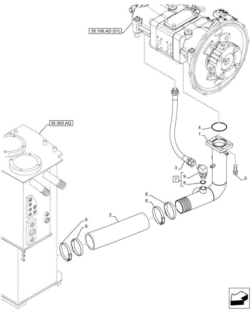 Схема запчастей Case CX210D NLC - (35.106.AO[03]) - VARIABLE DELIVERY HYDRAULIC PUMP, SUCTION PIPE (35) - HYDRAULIC SYSTEMS