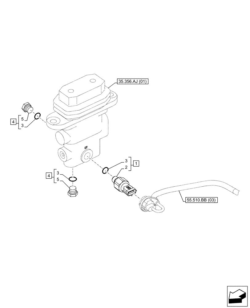 Схема запчастей Case CX210D NLC - (55.425.AT[01]) - VAR - 461561, 461583 - HAMMER CIRCUIT, PRESSURE SENSOR, W/ HYDRAULIC CONTROL (55) - ELECTRICAL SYSTEMS