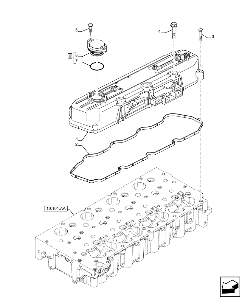 Схема запчастей Case F5HFL463A F001 - (10.101.AB) - VALVE COVER (10) - ENGINE