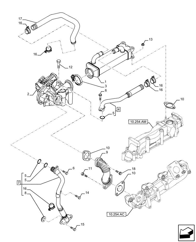 Схема запчастей Case F5HFL463A F001 - (10.501.AB) - EXHAUST SYSTEM, EGR, HEAT EXCHANGER (10) - ENGINE