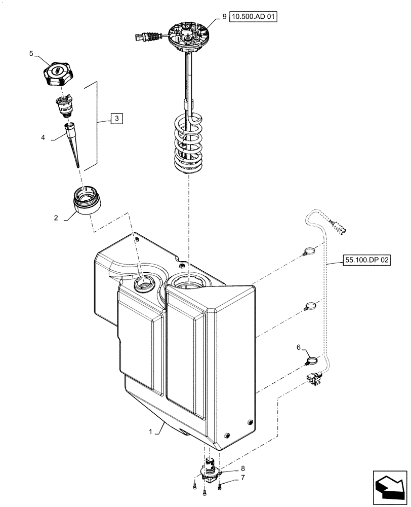 Схема запчастей Case 521F - (10.500.AA[01]) - DEF TANK AND COMPONENTS (10) - ENGINE